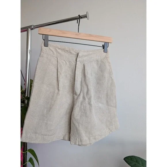 Free People 100% Linen Set 0 Shorts Vest Beige V Neck boho Malia - Picture 7 of 10